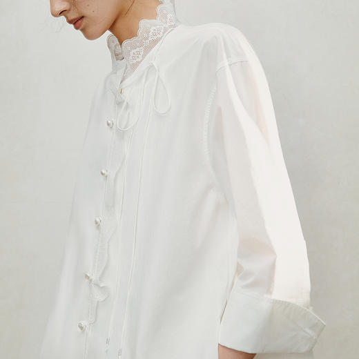 【林栖设计小店】手工系带|白色优雅国风百搭镂空花边2026夏新款纯棉衬衣1962087 商品图2