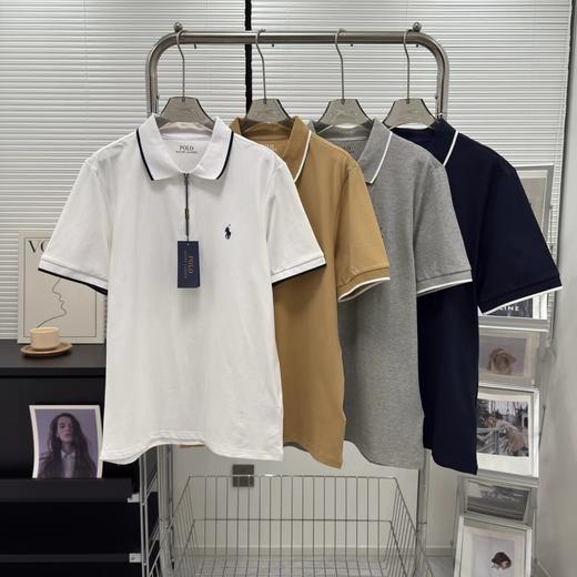 F032777休闲纯色领子小马刺绣半拉链新款镶边翻领男士POLO衫 商品图0
