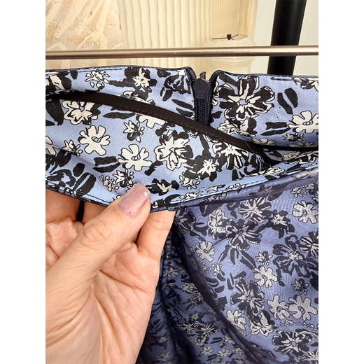 面纱 双层面料100真丝+100棉 H型包臀半裙 藏青碎花小众款 商品图8