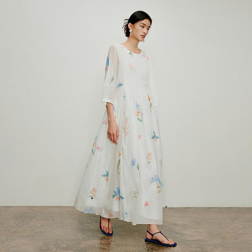 【林栖设计小店】手工系带|绣花婴儿棉压褶百搭宽松2026夏新款印花连衣裙1962141 商品图4