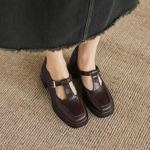 阿么手工女鞋春季丁字扣真皮玛丽珍单鞋2026新款英伦风小皮鞋6CM 商品图4