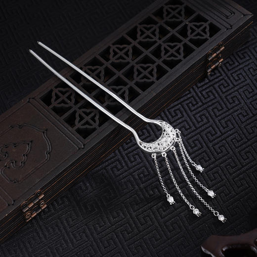 子佩集【幸福清欢】银S990发簪【YS31】流苏圆月2602 商品图0