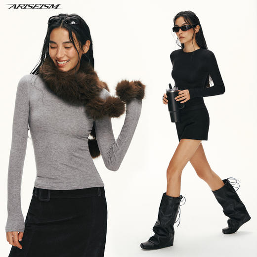 Ariseism黑标 莱赛尔羊毛混纺长袖T恤女春季新款上衣 商品图0