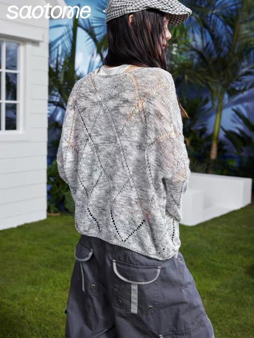 早乙女惠子saotome/STMMY222281/菱形镂空毛织罩衫 商品图1