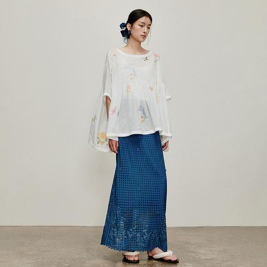 【林栖设计小店】植物染色|手工钉花格纹绣花宽松显瘦2026夏新款半身裙1962202B 商品图4