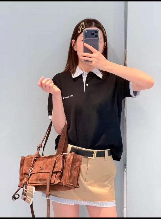 缪缪 新品26Ss新款拼接条纹翻领POLO衫 商品图7
