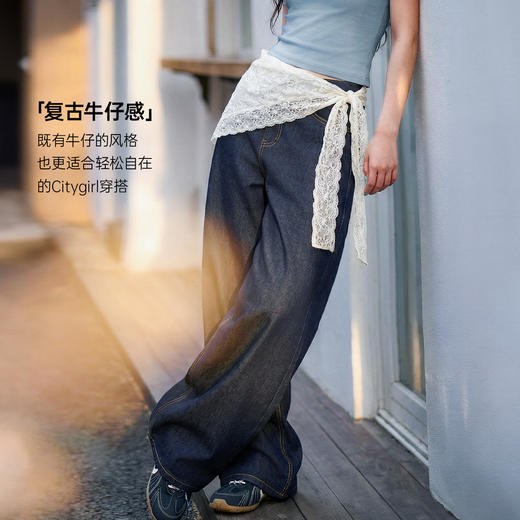 马登复古原牛色薄款微弹显瘦直筒阔腿仿软牛仔休闲长裤子女士春夏 商品图3