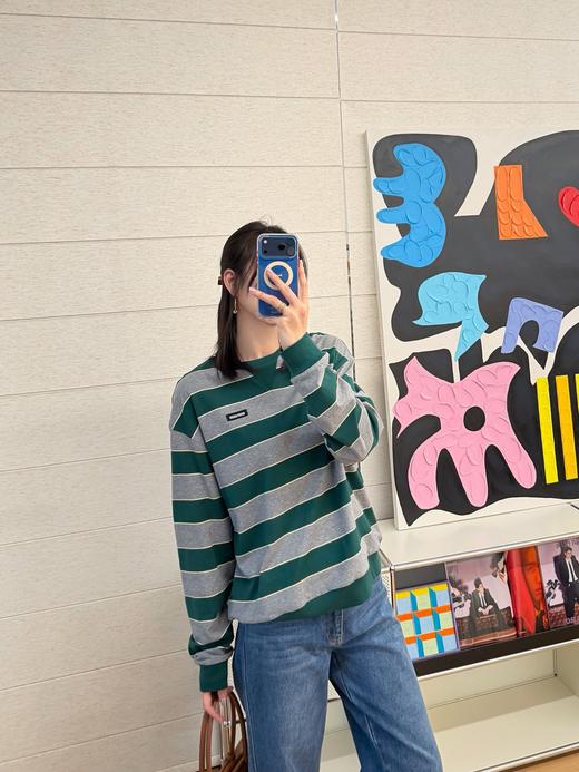 缪缪 最新系列双层面料条纹长袖T恤 商品图0