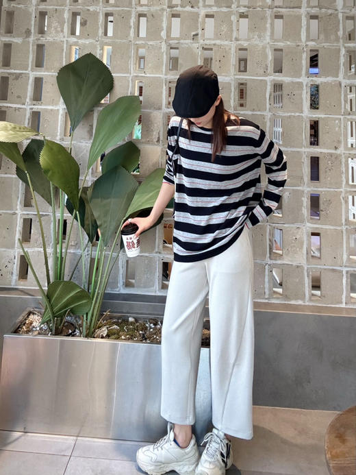 【条纹控】噢蜜ooomeooo三醋酸藏青条纹宽松套头衫 商品图4