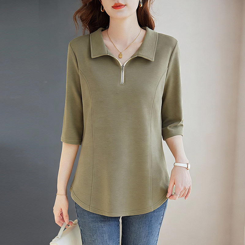 纯棉七分袖翻领polo体恤衫2026春夏新款胖mm遮肉显瘦宽松大码上衣