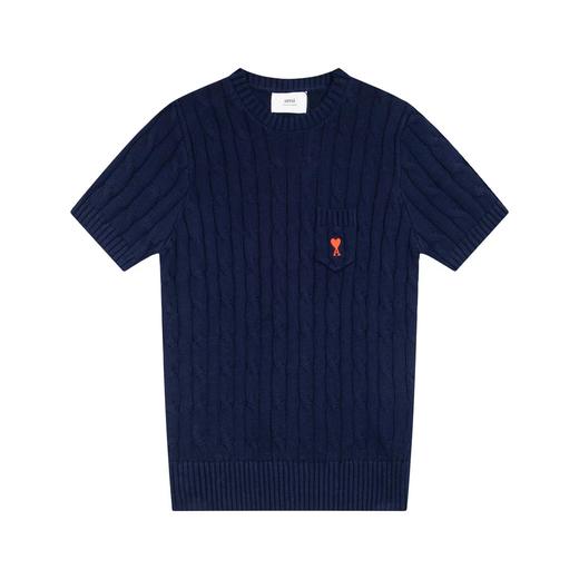 F032741小爱心刺绣麻花女款口袋刺绣圆领百搭针织短袖 商品图5