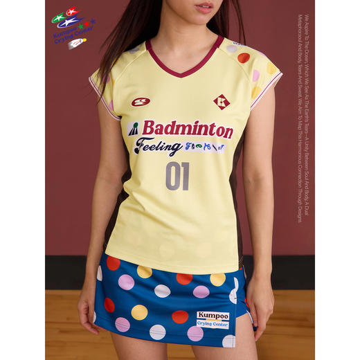 CryingCenterx薰风联名2.0吸湿速干小飞袖拼色波点羽毛球休闲赛服 商品图2