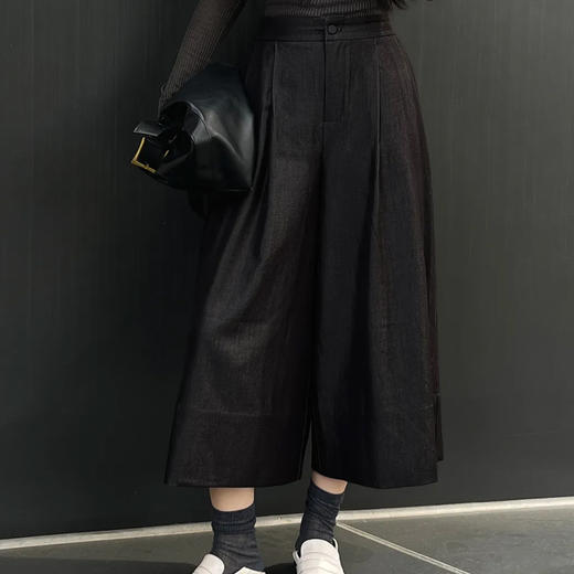 cosAcosB明线撞色牛仔蓝高腰九分阔腿裙裤｜牛仔蓝赫本风，藏肉显瘦不挑人 商品图2