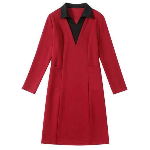 圣诞长袖红色连衣裙女秋冬2026新款大码女装高级感polo衫翻领裙子 商品图4