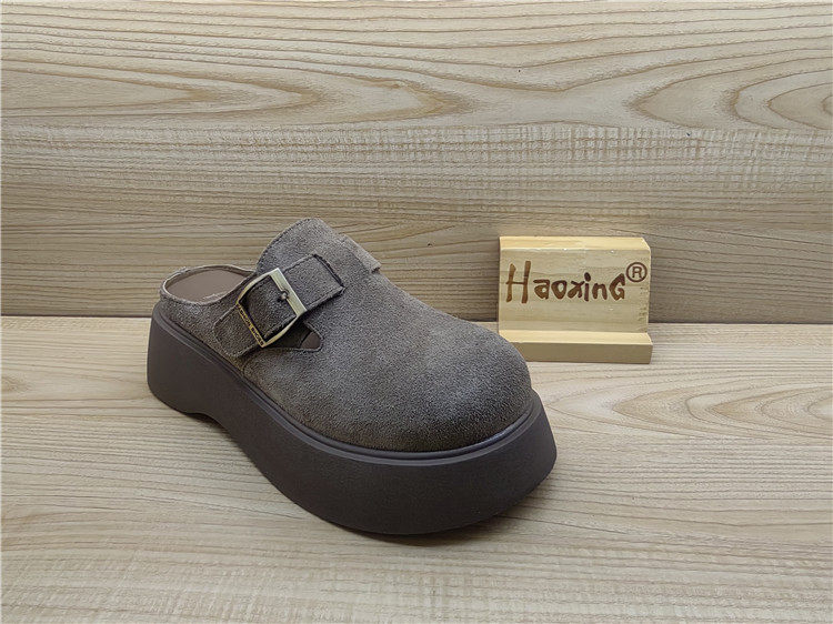 2025豪行春夏款正品真皮勃肯鞋时尚休闲厚底包头女拖鞋25230099