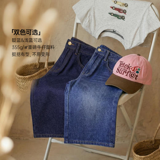 马登夏日复古深蓝丹宁牛仔七分裤新款阔腿显瘦小个子修腿型裤子女 商品图1