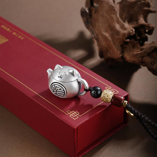 子佩集【招财喵福】银S999钥匙扣【YSY020】小摆件可转动猫壶福2602 商品图1
