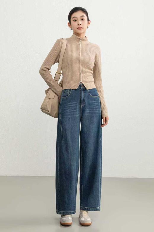 伯妮斯茵 | 复古休闲 蓝灰色羊角牛仔裤 高腰阔腿版型  日常百搭款  SZ3L06 - 蓝采和牛仔裤 商品图2