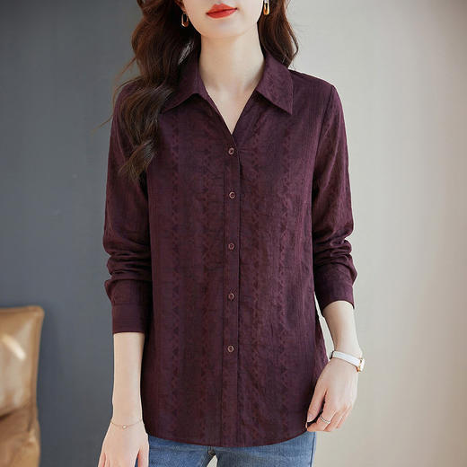 翻领长袖衬衫女春秋季新款大码遮肉显瘦气质宽松舒适百搭胖mm上衣 商品图3