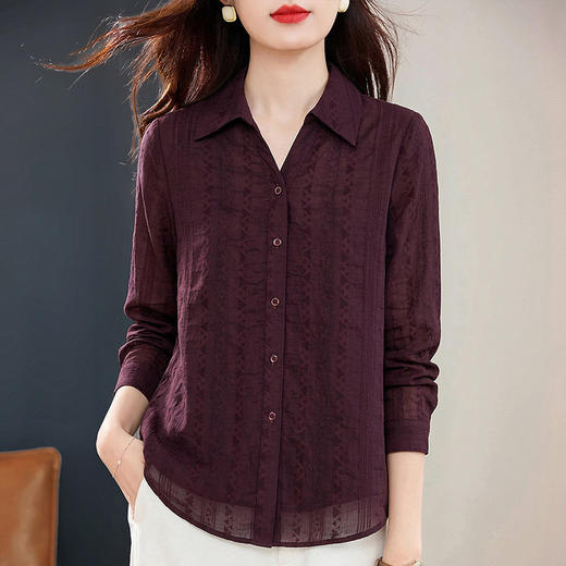 翻领长袖衬衫女春秋季新款大码遮肉显瘦气质宽松舒适百搭胖mm上衣 商品图2