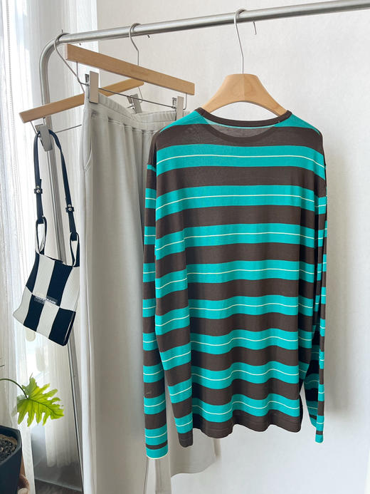 【条纹控】噢蜜ooomeooo三醋酸绿条纹宽松套头衫 商品图14