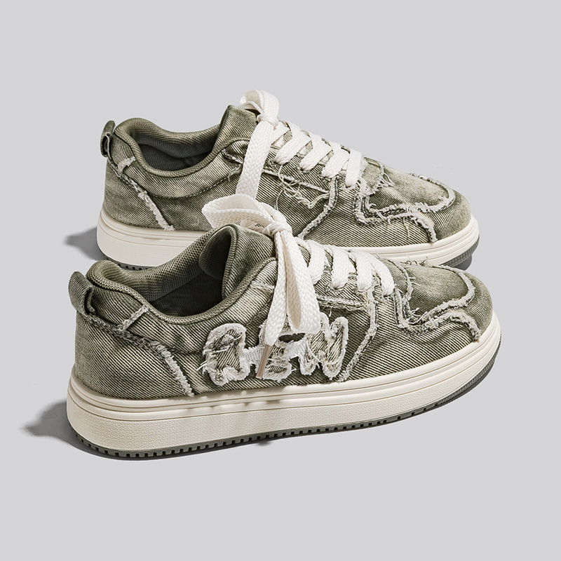 分销【人本春季鞋】人本厚底板鞋女2024秋季新款鞋子女ins潮百搭牛仔布休闲面包鞋女 RB-S0092382