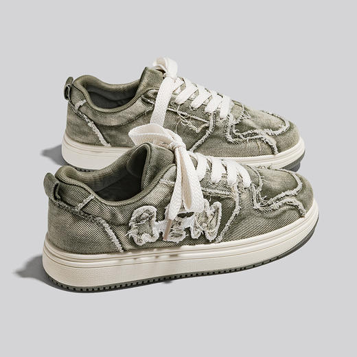 分销【人本春季鞋】人本厚底板鞋女2024秋季新款鞋子女ins潮百搭牛仔布休闲面包鞋女 RB-S0092382 商品图0