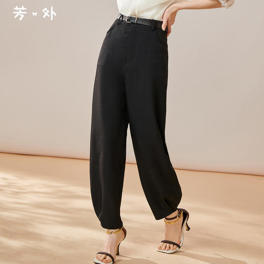芳外2025夏季新款通勤百搭高腰显瘦镰刀裤黑色宽松哈伦休闲裤0371 商品图0