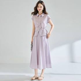 「高货sh」全新升级【铂金会员404/天猫539/差价135】(99506)洛诗琳2026新款醋酸天丝系带上衣高奢半身裙通勤两件套