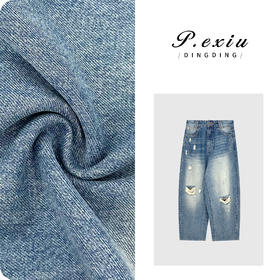 03-5潘依绣丁丁宠粉莱赛尔天丝重磅手工磨破弯刀牛仔裤 S8852