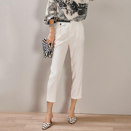 芳外2025春季新款时尚百搭白色哈伦裤高腰拼接弹力薄款休闲裤0667 商品图3