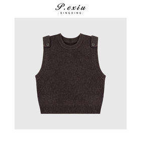03-5潘依绣丁丁宠粉100%绵羊毛叠穿时髦肩袢圆领无袖针织背心Q60251