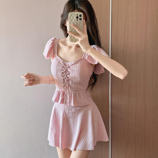 【温泉/游泳一套搞定】新款泳衣女分体两件套裙式保守高级感显瘦平角学生温泉游泳装。rh 商品图3