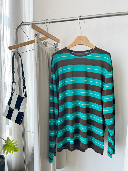 【条纹控】噢蜜ooomeooo三醋酸绿条纹宽松套头衫 商品图13