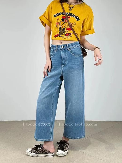 F0327111春夏新款轻复古九分牛仔阔腿直筒牛仔裤 商品图3