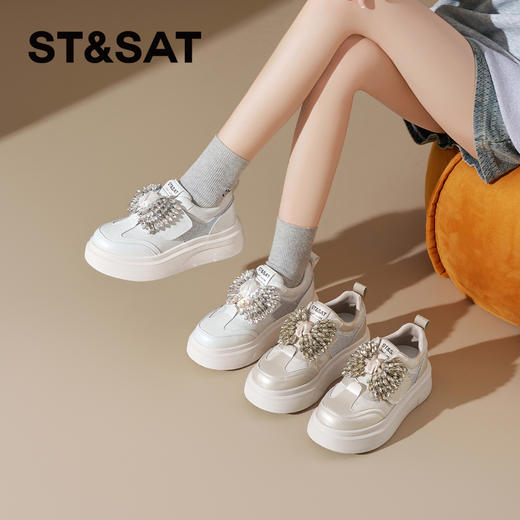 星期六26春新款闪钻蝴蝶结厚底增高休闲鞋SSE1112CWF 商品图1