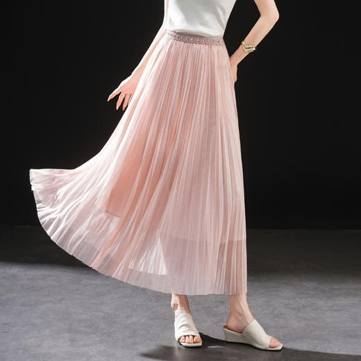 「自」全新升级【铂金会员146/天猫189/差价43】(23514)洛诗琳高腰仙气网纱半身裙女2026春夏新款显瘦A字百褶裙 商品图0
