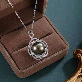 子佩集【圆满爱恋】银S925珍珠惜王妃套链【HJYDZ006】13mm珠黑珠花绕2601