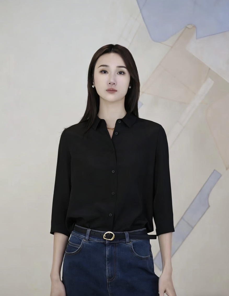 327-2 绝杀亏清 小禾七分袖 真丝弹力重绉 翻领衬衫 通勤一级棒👍