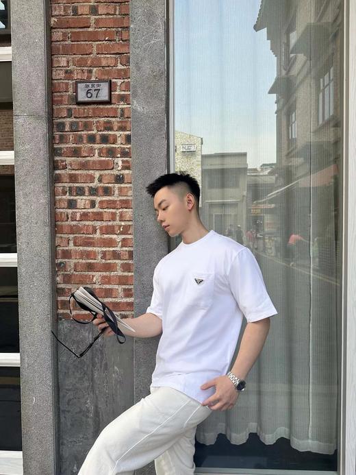 F032737夏季新款双纱精梳棉口袋三角钢标标识圆领短袖T恤 商品图8