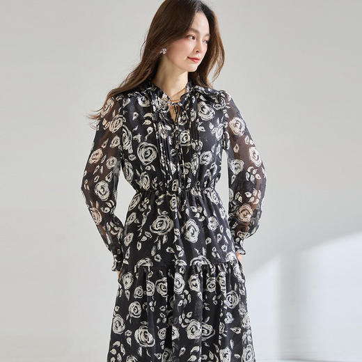 「高货sh」全新升级【铂金会员284/天猫379/差价95】(12850)洛诗琳法式立体提花连衣裙2026夏季复古气质印花雪纺裙 商品图3