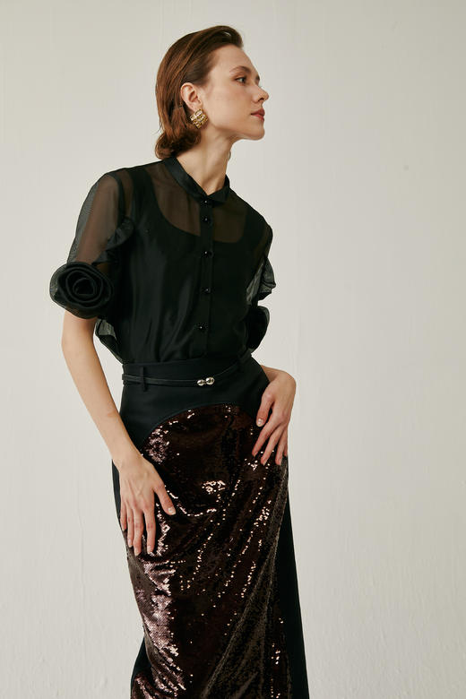 SAFICOO 优雅气质 立体手工盘花式衬衣 商品图2