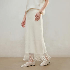 【林栖设计小店】手编流苏|米白提花百搭针织裙2026夏新款直筒毛织半身裙1962095