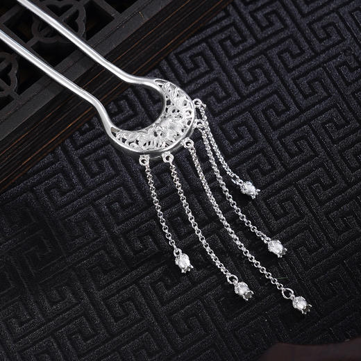 子佩集【幸福清欢】银S990发簪【YS31】流苏圆月2602 商品图1