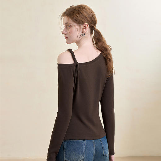 西遇复古串珠扭结吊带斜肩长袖T恤女新款设计感修身上衣LXD55246 商品图1