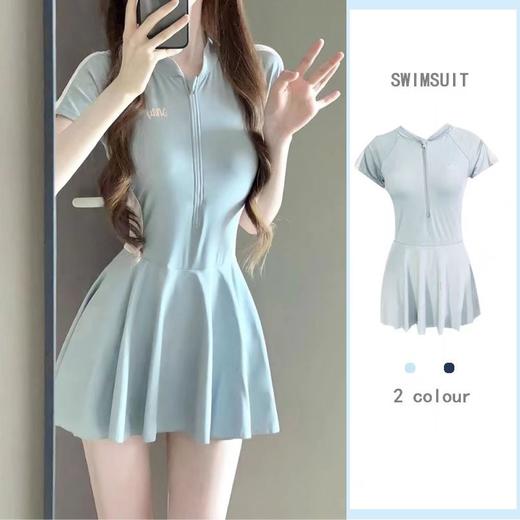 【半拉链设计❗️穿脱便捷】连衣裙式泳衣女高级感新款学生保守显瘦运动平角裤大码游泳装。rh 商品图1