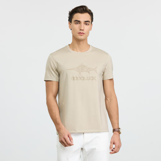 【高弹】德鲨黑色短袖圆领T恤男2026夏季新款休闲百搭上衣打底衫 商品图1