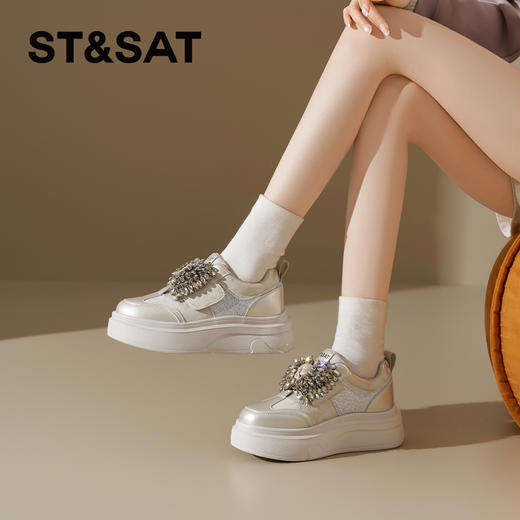 星期六26春新款闪钻蝴蝶结厚底增高休闲鞋SSE1112CWF 商品图3