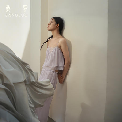 温柔性感』桑罗吊带长裤真丝睡衣套装100%桑蚕丝女家居服可外穿 商品图0