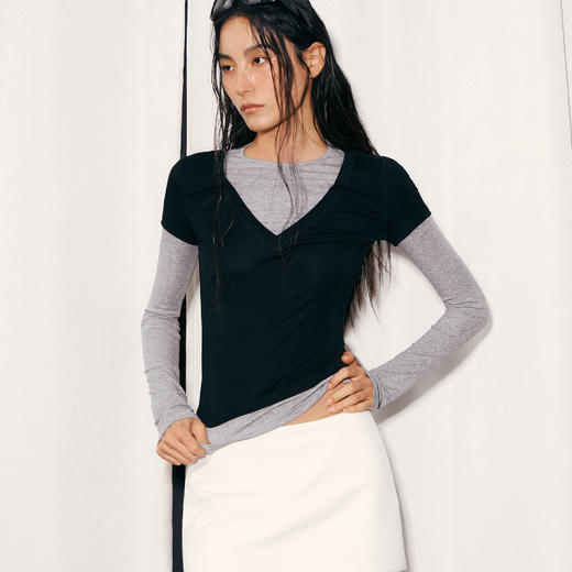 Ariseism黑标 莱赛尔假两件长袖T恤女春季新款上衣 商品图3